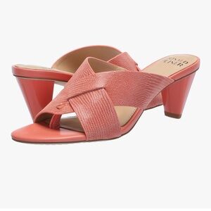 Donald J Pliner womens Aylla Lizard Suede Heeled Sandal coral size 10M